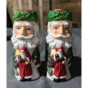 Vintage - Set of 2 - Santa Claus Ceramic - Taper Candle Holders 5" Tall. Xmas 95